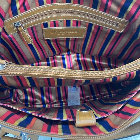 Tignanello Ink/Cognac Leather Satchel Handbag Striped Interior - New with Tags - Picture 8 of 11